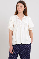 Andrea Embroidered Ivory Cotton Jersey Top