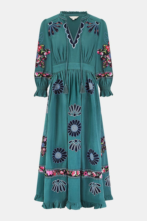 Front view of Bonnie Applique Embroidered Dress by east.co.uk