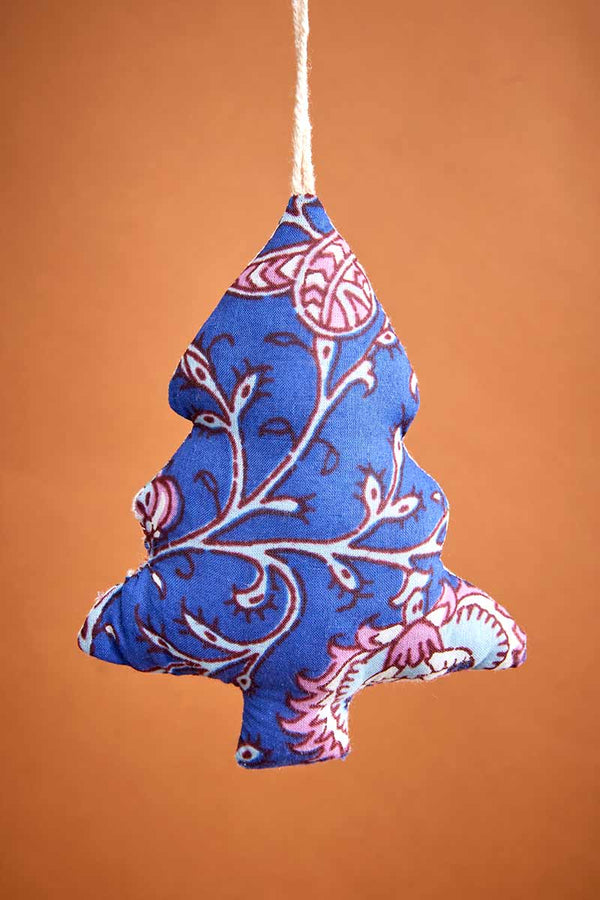 Blue Woodblock Cotton Tree Ornament