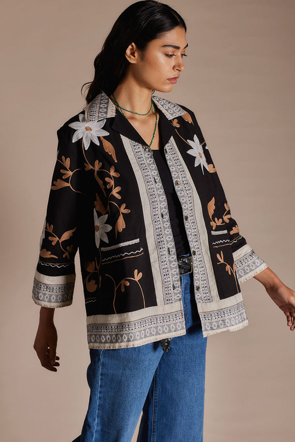 Darya Black Embroidered Cotton Jacket