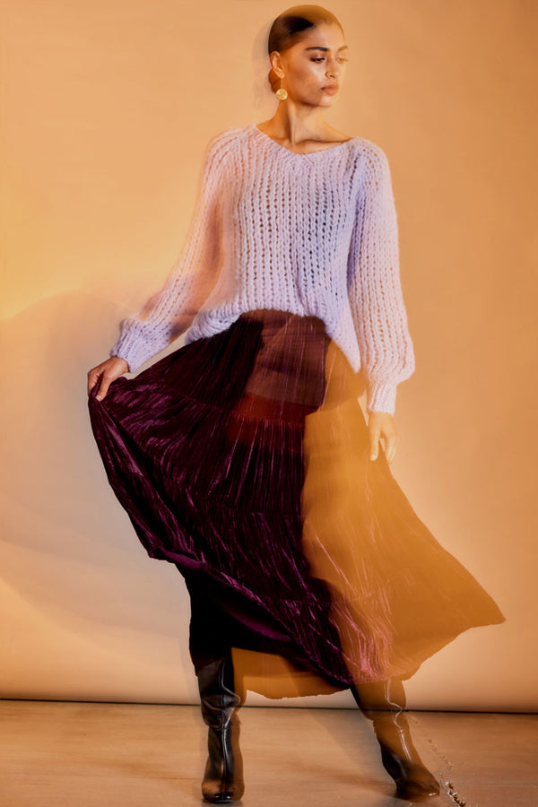 Heather Berry Crinkle Velvet Skirt