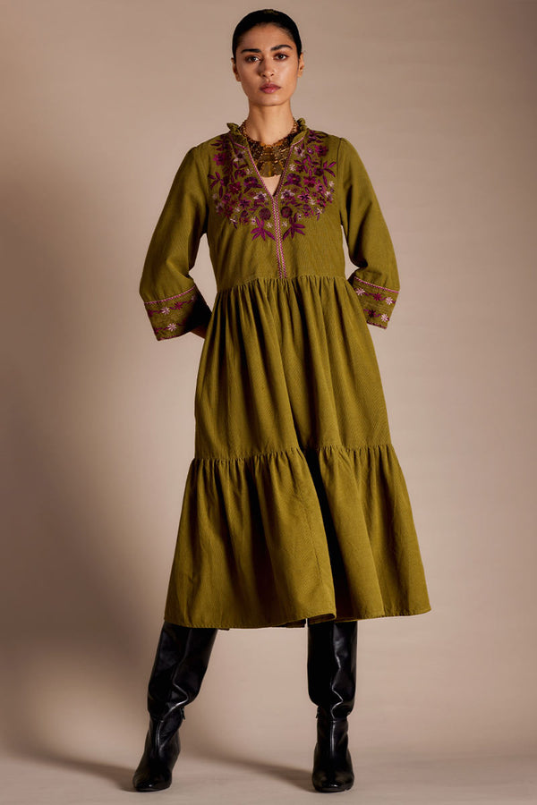 Janelle Cotton Corduroy Embroidered Dress