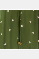 Close up detail view of Kamara Khaki SpotPrint Dress by east.co.uk