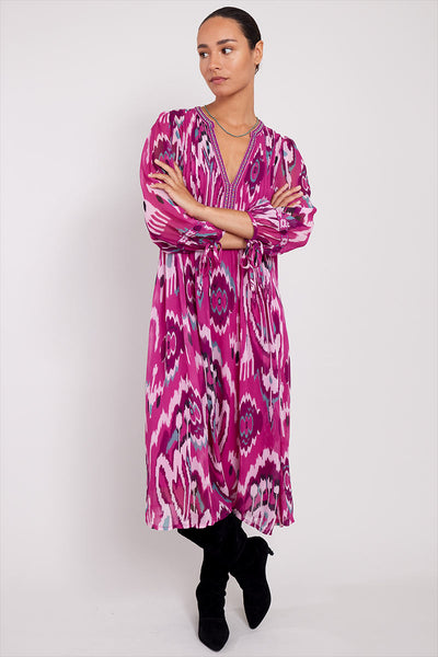 Model wears Kayleigh Raspberry Georgette Dress by east.co.uk