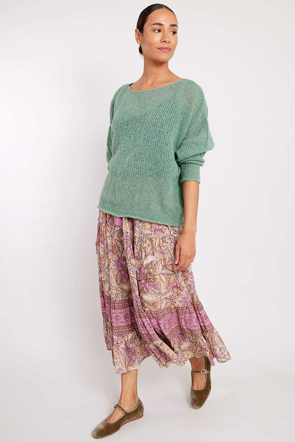 Nixi Woodblock Cotton Lurex Skirt