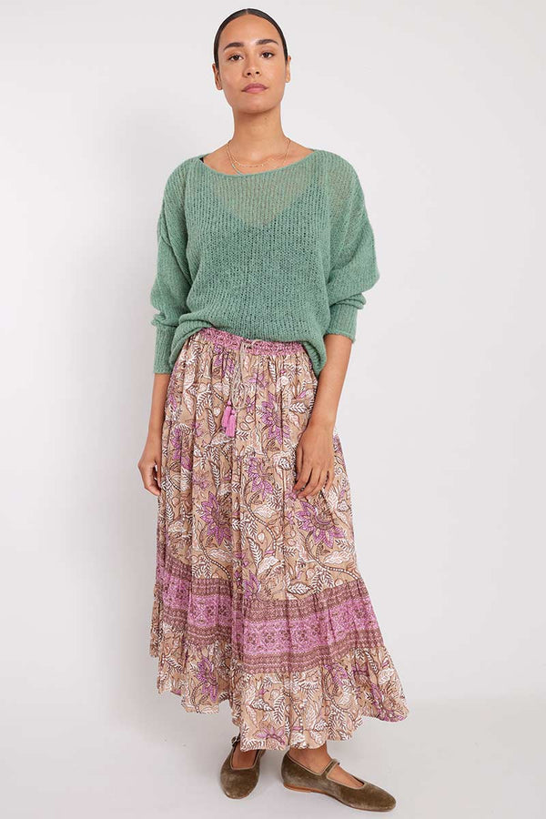 Nixi Woodblock Cotton Lurex Skirt