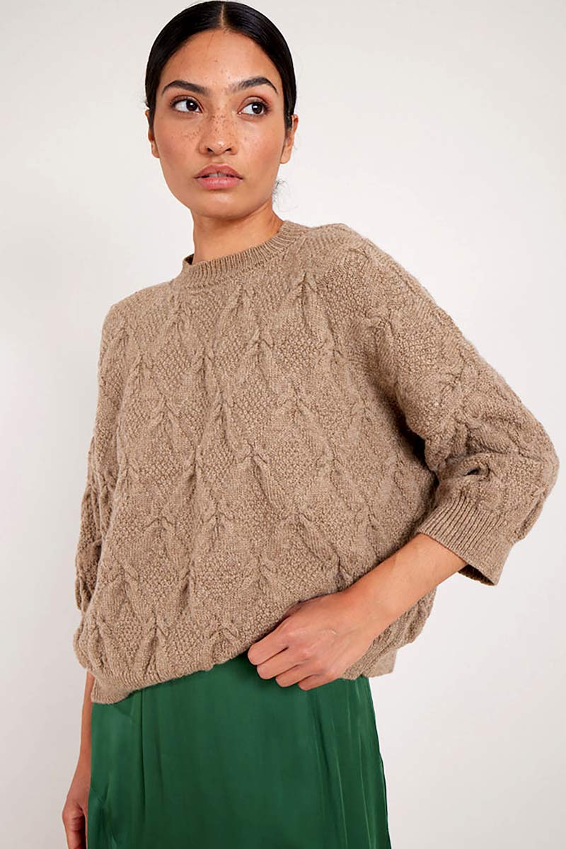 Piel Soft Brown British Wool Cable Sweater