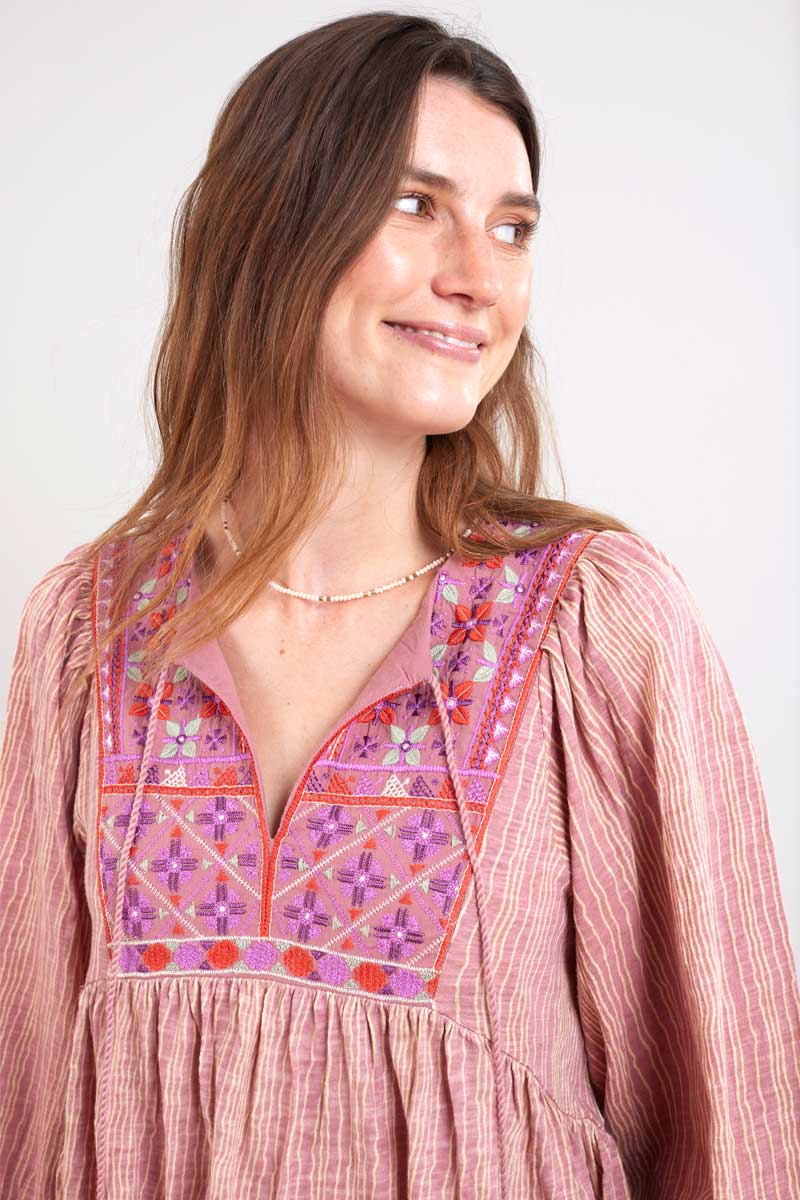 Sarai Blush Cotton Jersey Embroidered Top east.co.uk