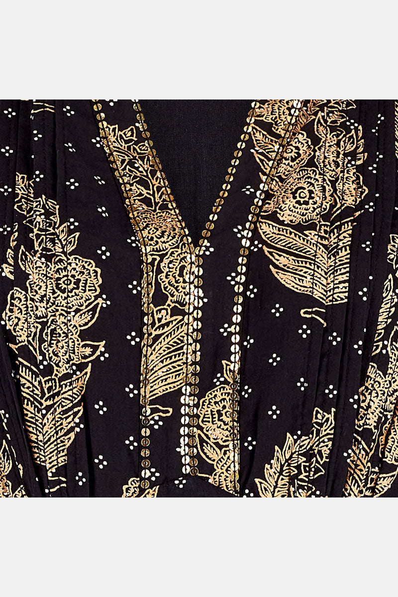 Detail shot. East Silvia gold foil dress