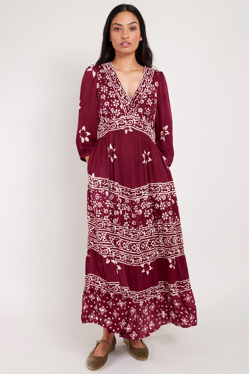 Chrissie Batik Berry Satin Dress – east.co.uk