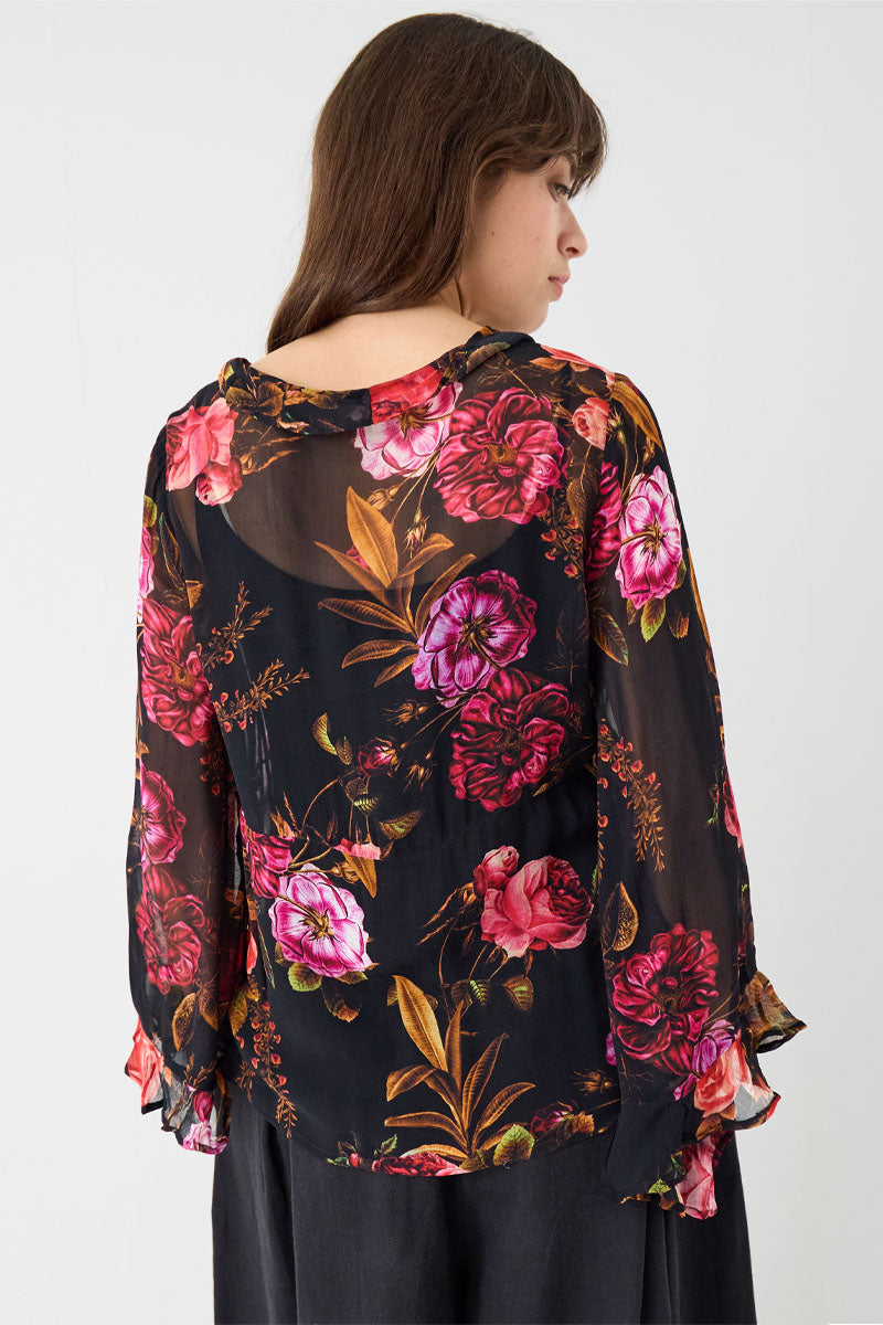 Dylan Floral Print Ruffle Georgette Blouse