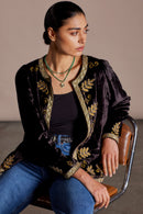 Model wears Zola Black Velvet Embroidered Jacket by east.co.uk