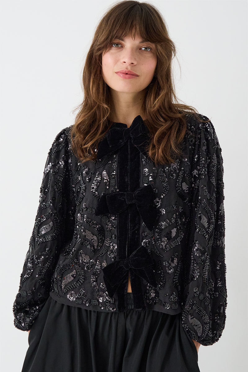 Elinor Velvet Embellished Bow Jacket