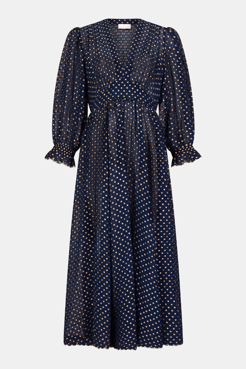 Front shot. East Heritage Polina Gold Spot Dress.