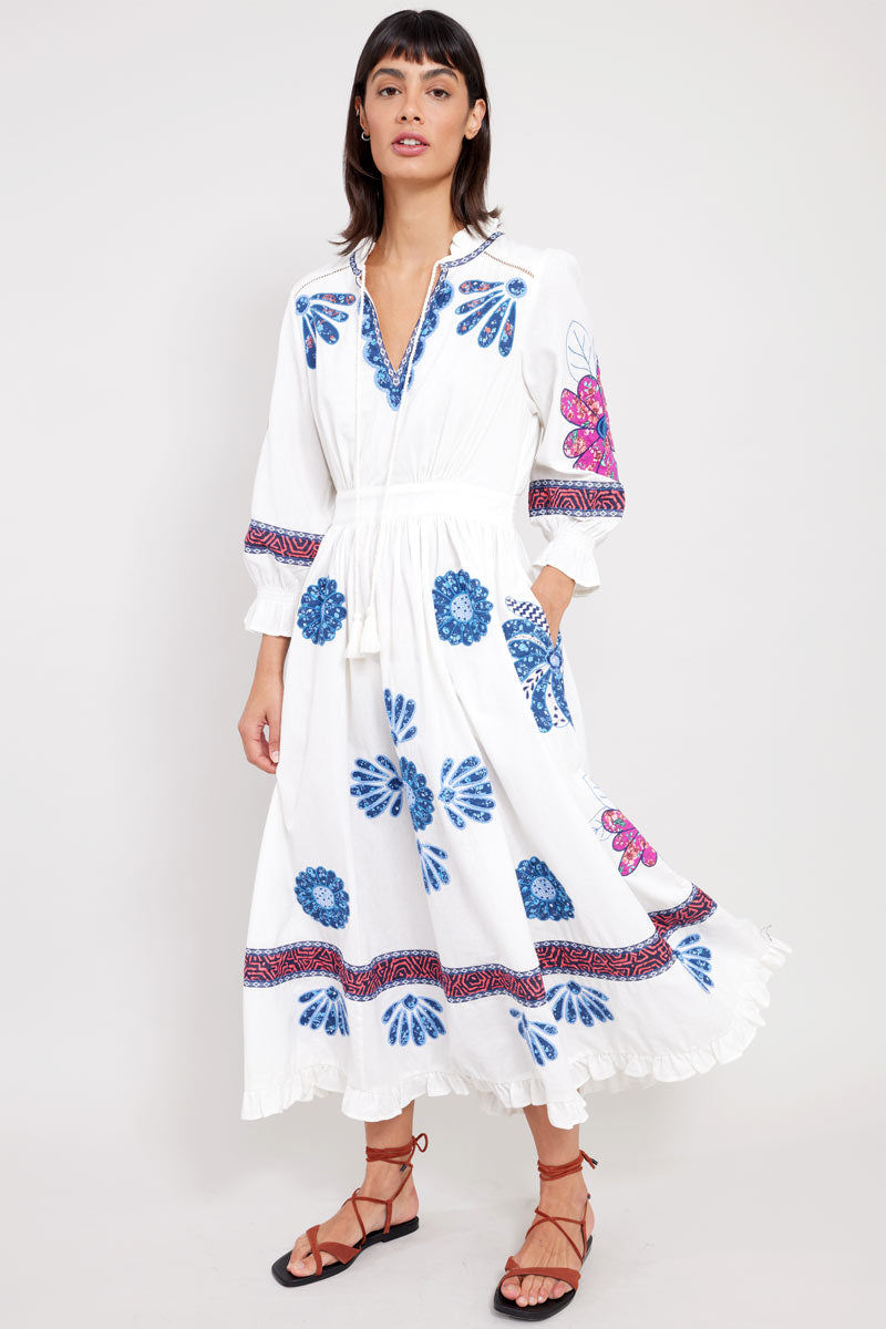 Bonnie White Appliqué Embroidered Dress