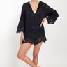 Model wears East Heritage Callie Black Embroidered Tunic