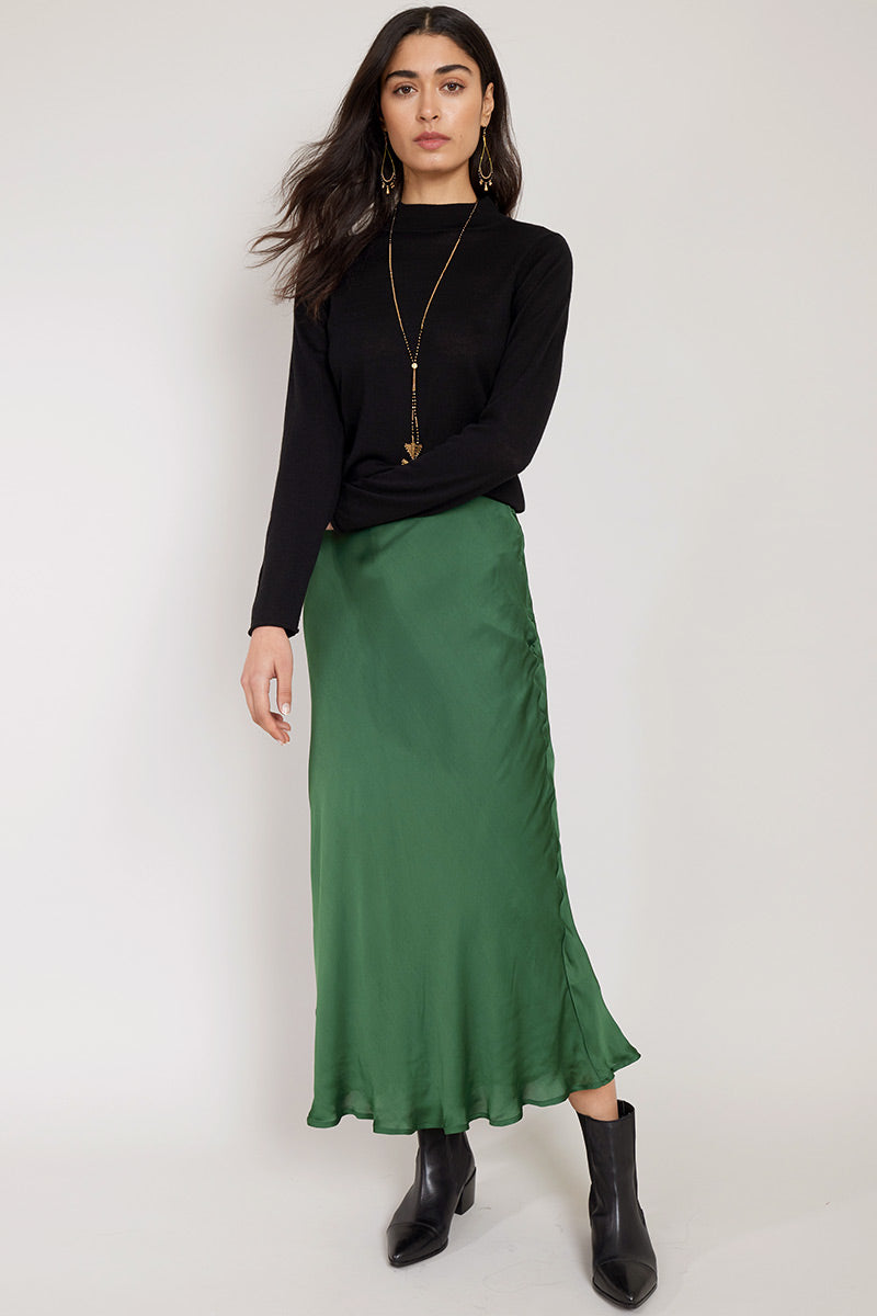 Noelle Forest Green Satin Skirt – east.co.uk