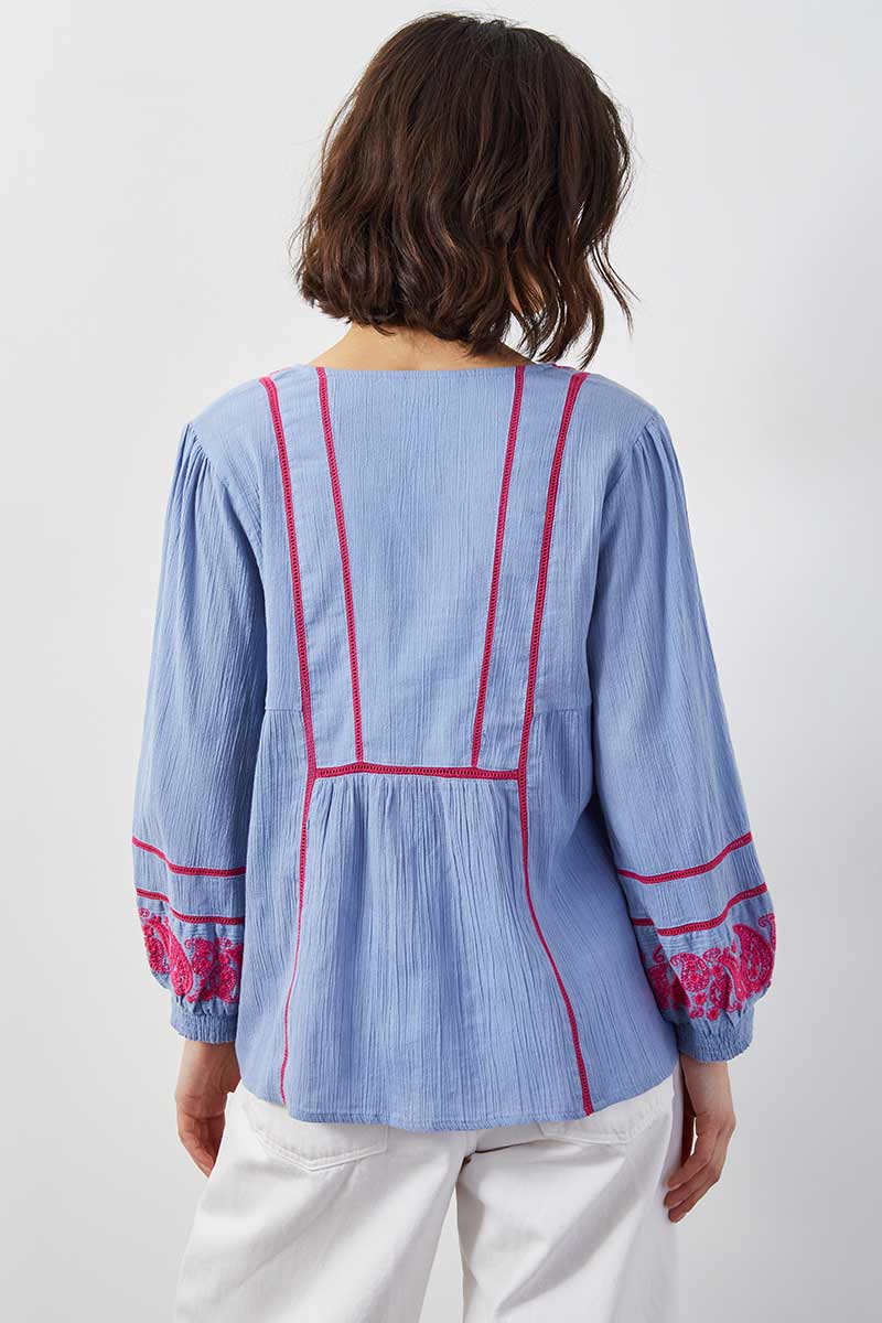 Circe Paisley Embroidered Light Blue Top