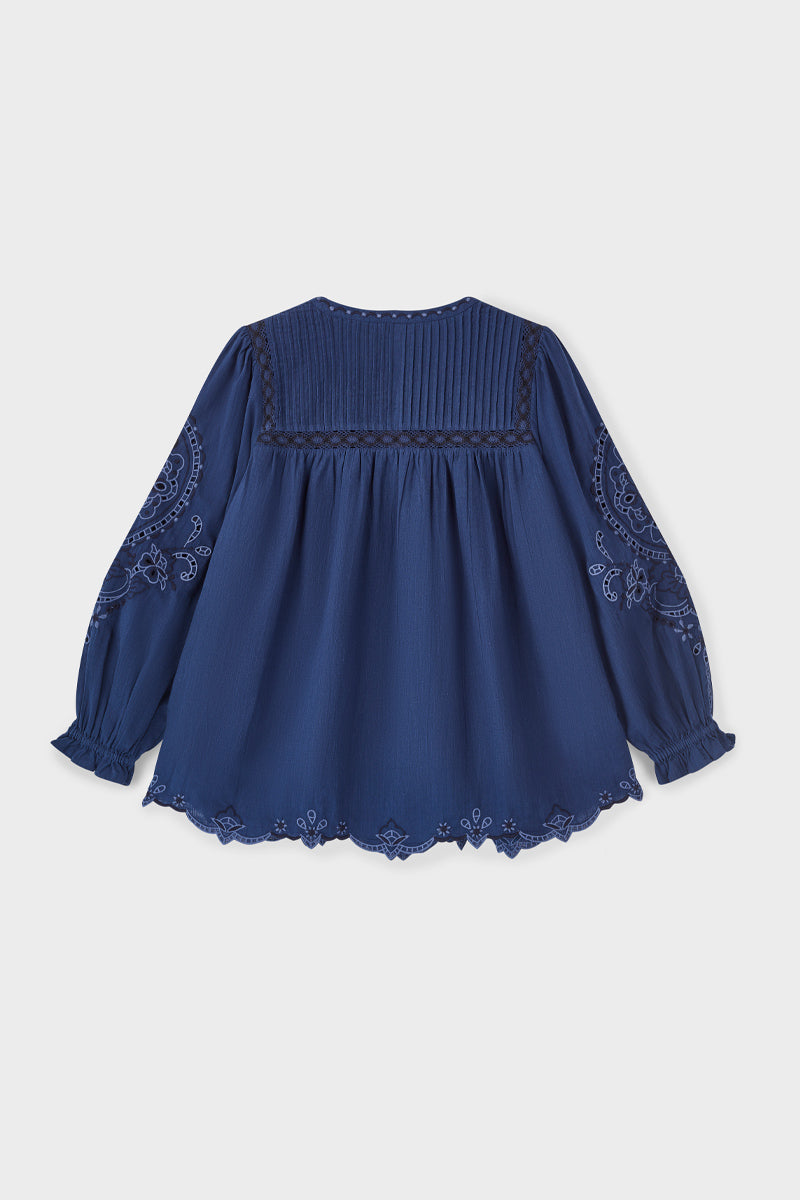 Pavlina Embroidered Cotton Navy Top