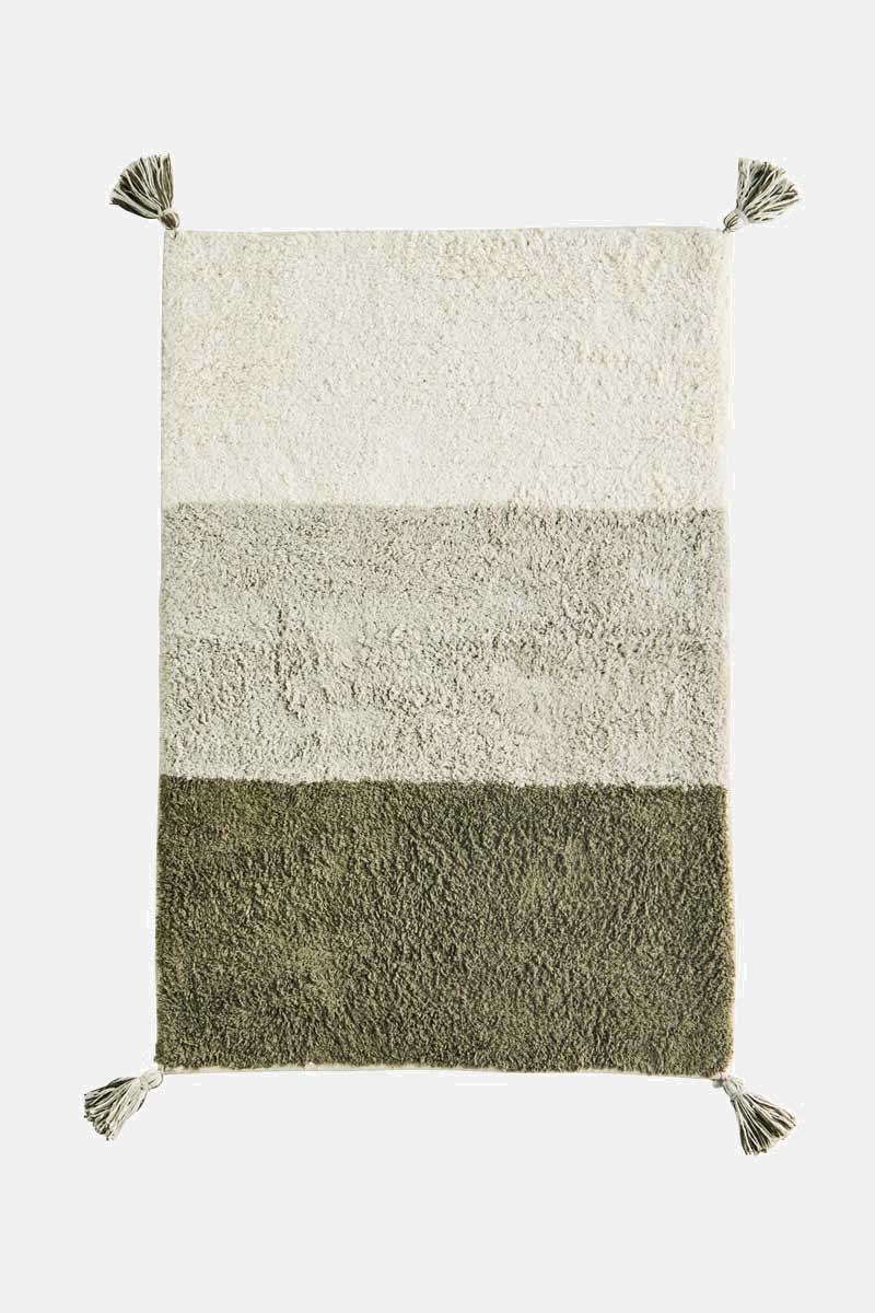 Grey and Olive Tufted Cotton Bath Mat