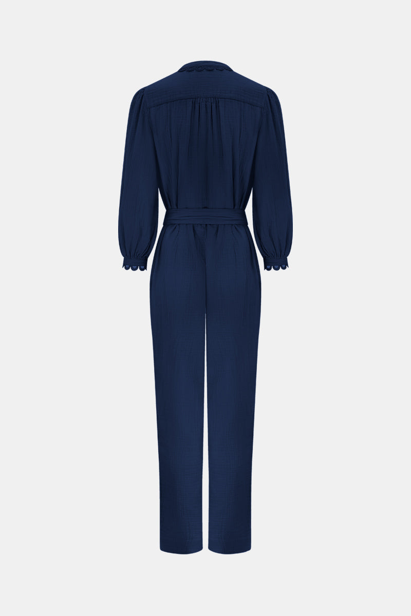 Flat shot back view of Hera Jumpsuit in Navy