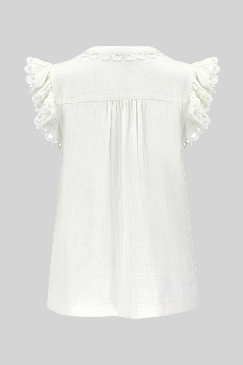 East Heritage Hera White Frill Top Back