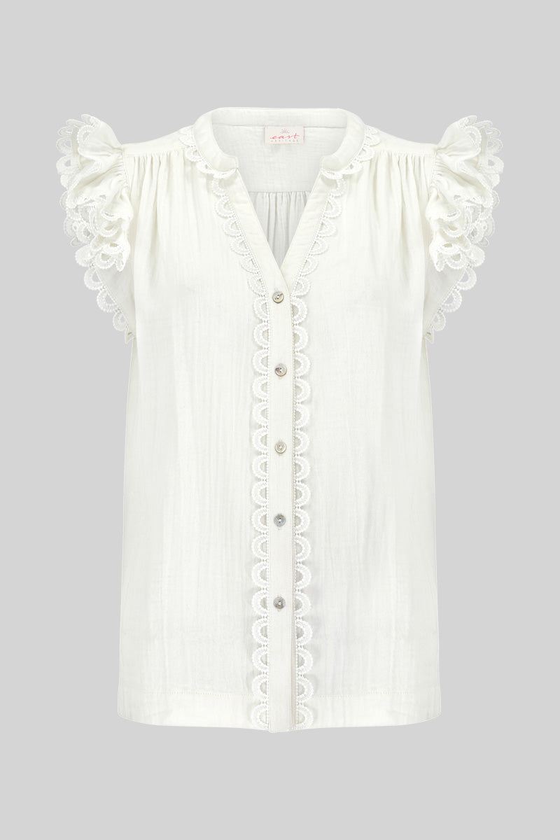 East Heritage Hera White Frill Top