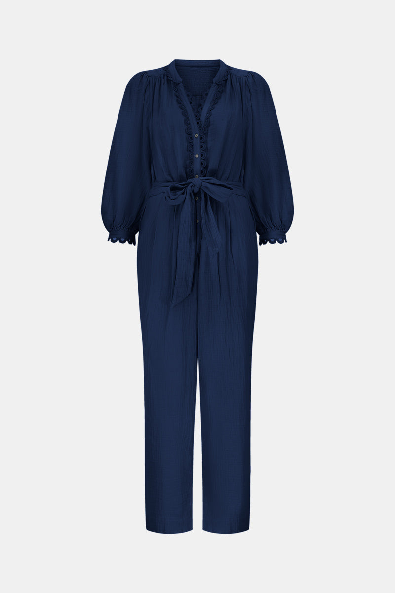 Flat shot front view of Hera Jumpsuit in Navy