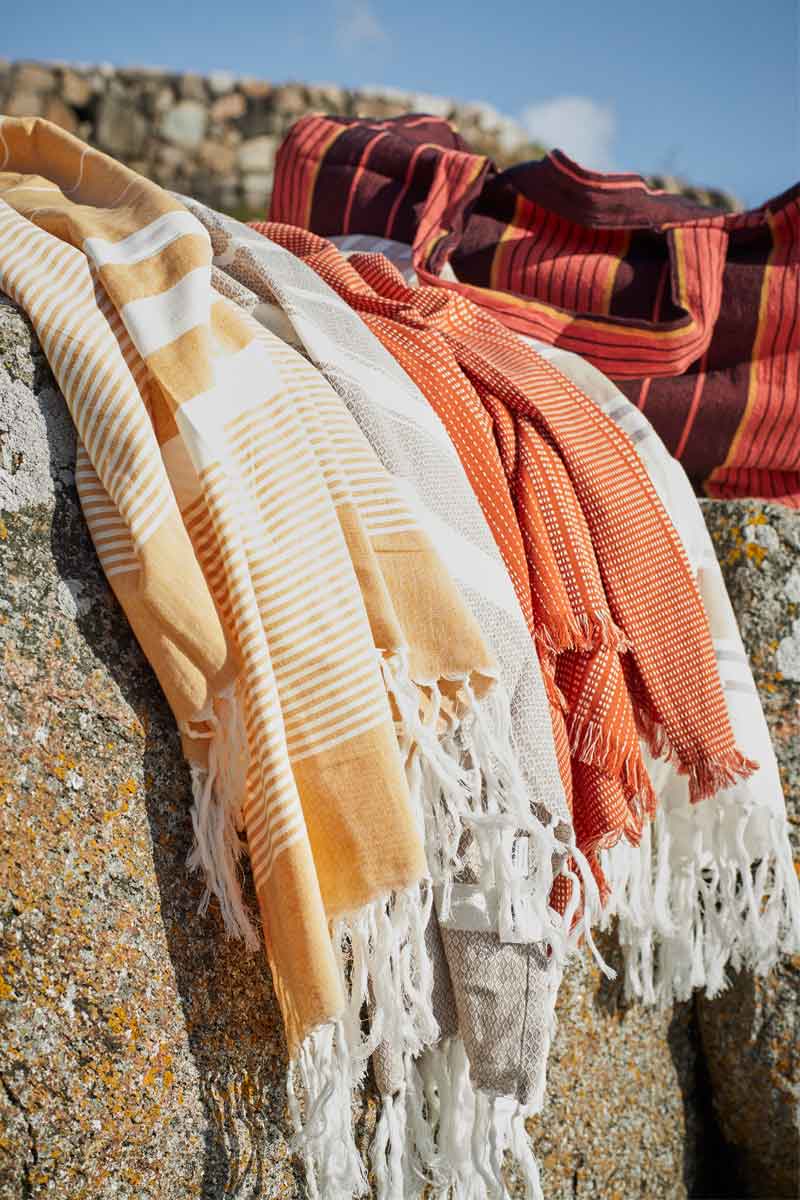 Madam Stoltz Sand and Grape Striped Hammam Towel