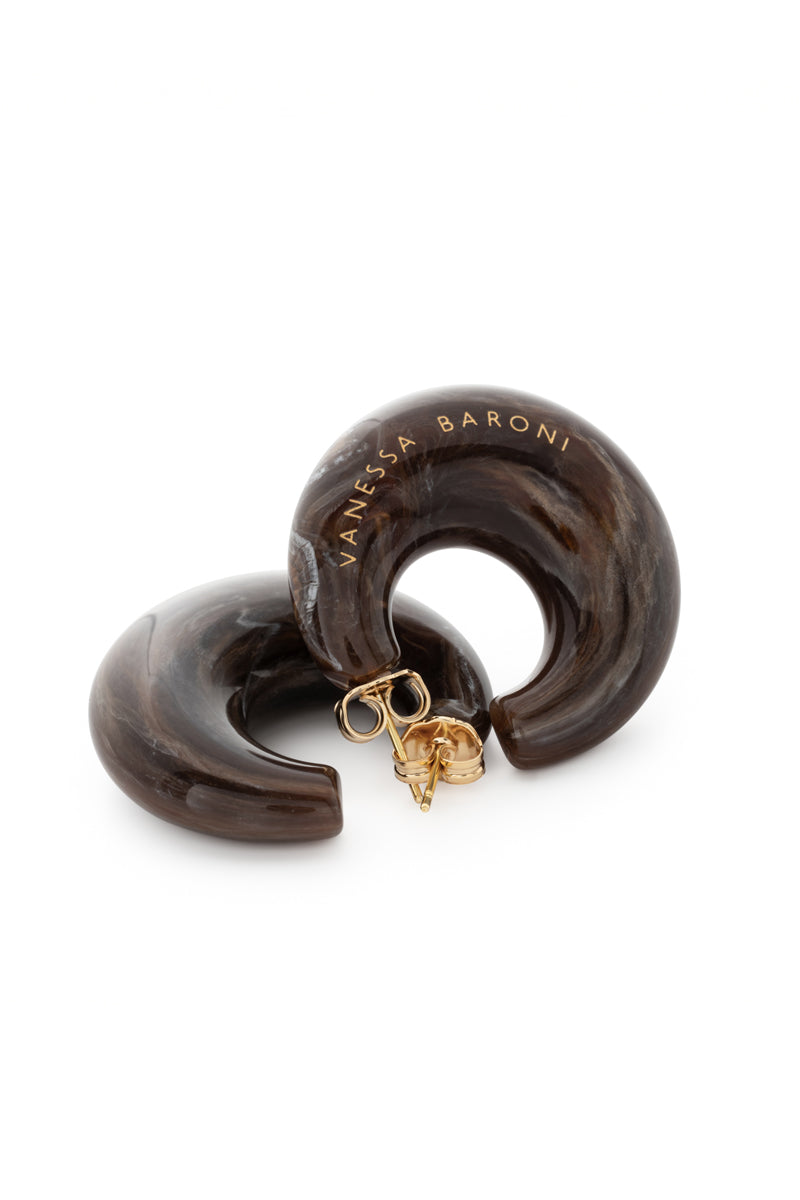Dark Brown Marble Moon Earrings