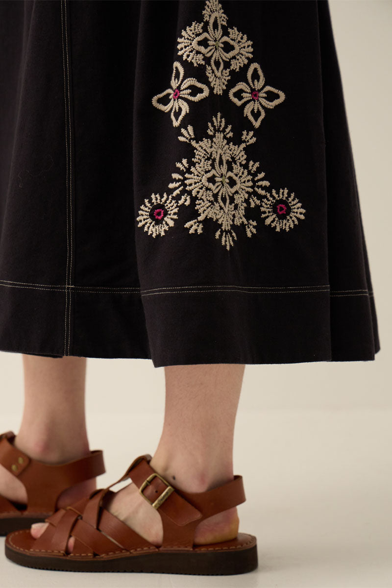 Cora Floral Embroidered Cotton Twill Skirt