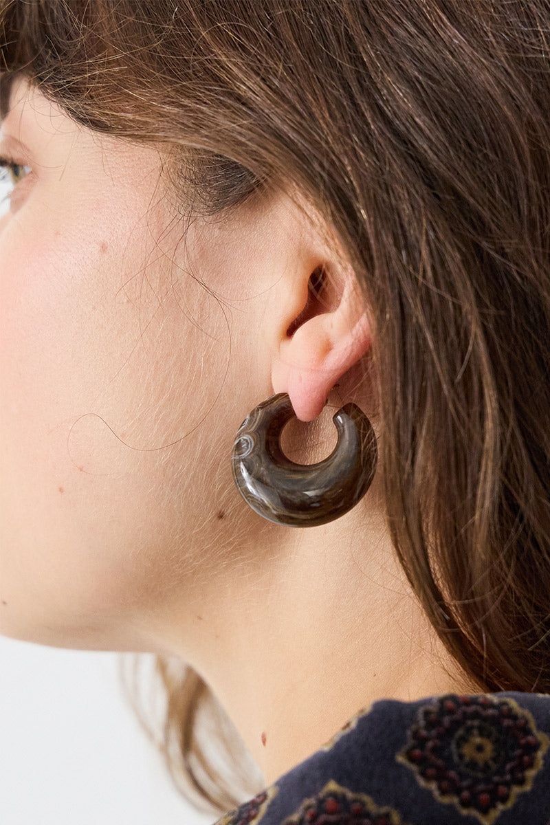 Dark Brown Marble Moon Earrings