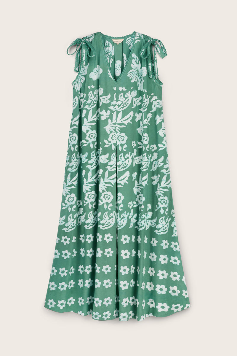 Aggie Hand-Batik Floral Green Dress