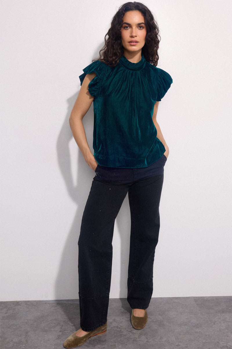 Antonia Flutter Sleeve Velvet Top