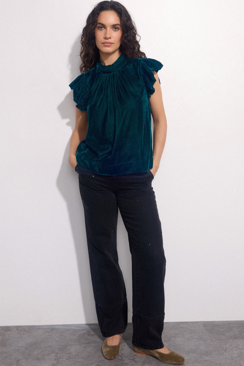 Antonia Flutter Sleeve Velvet Top
