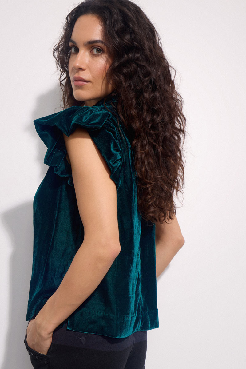 Antonia Flutter Sleeve Velvet Top