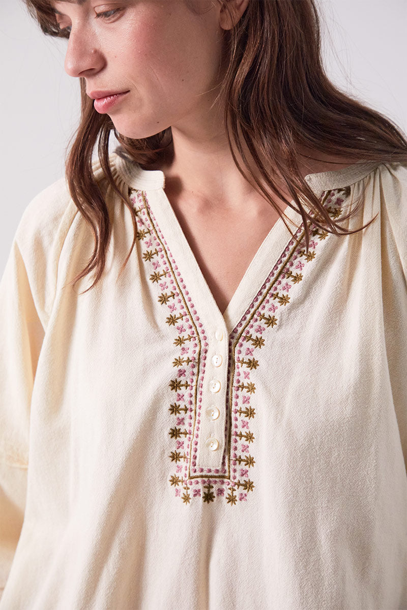 Aralia Textured Cotton Embroided Blouse