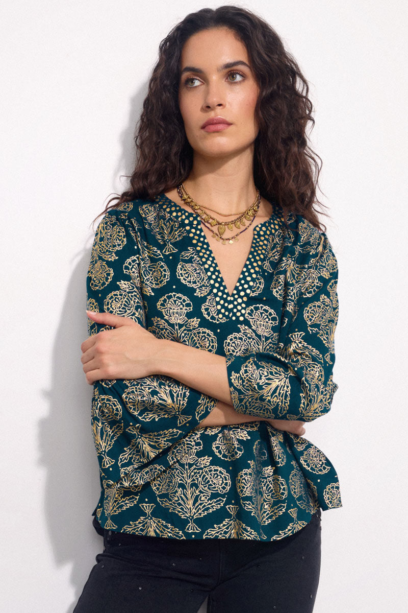 Aviana Floral Foil Blouse