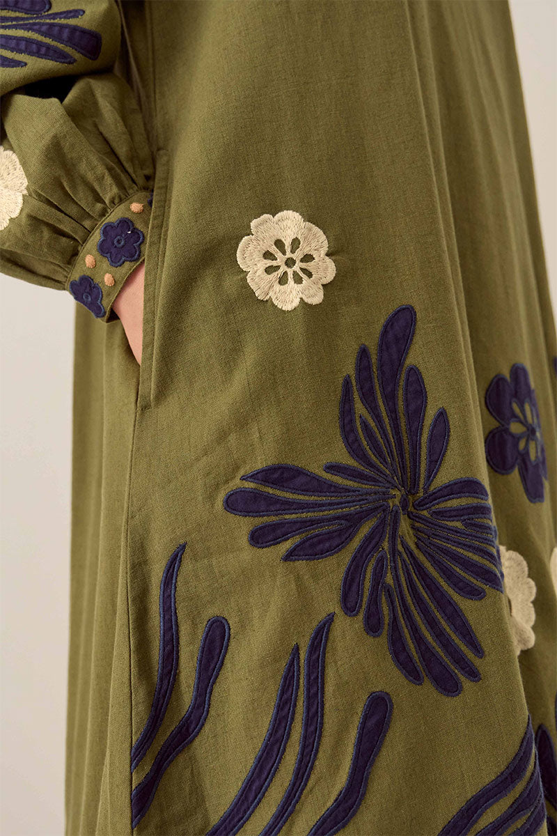 Bella Embroidered Cotton Twill Dress