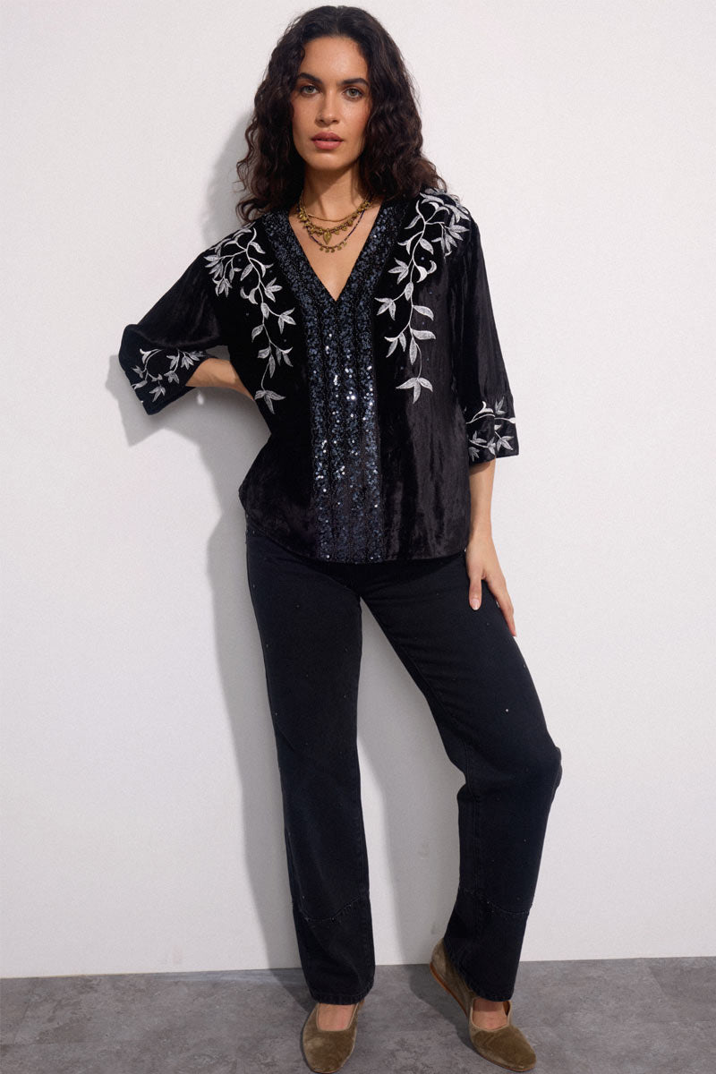 Bibi Embroidered Velvet Top