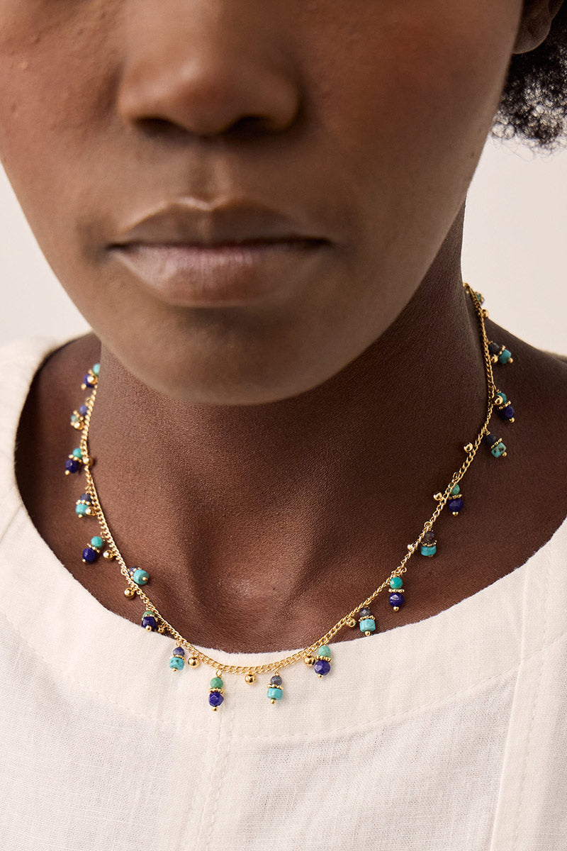 Gold-Plated Mother of Pearl Blue Necklace