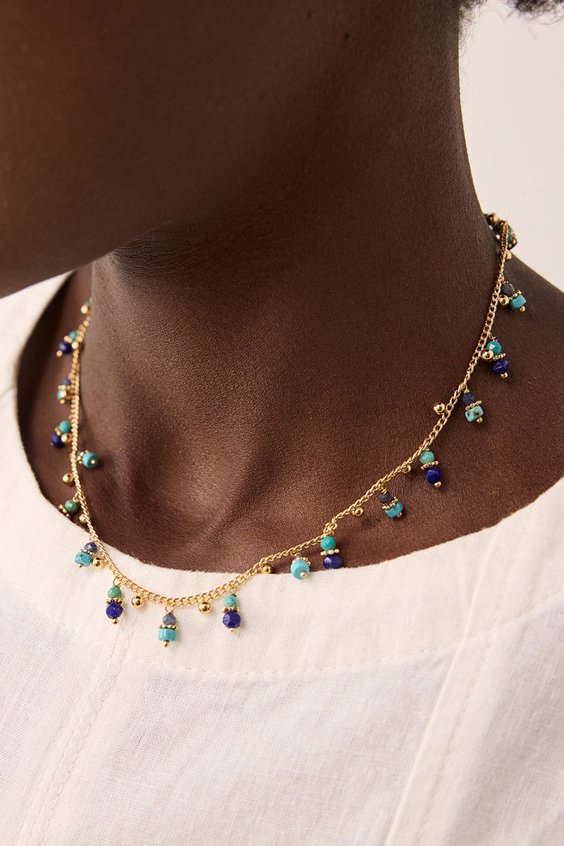 Gold-Plated Mother of Pearl Blue Necklace