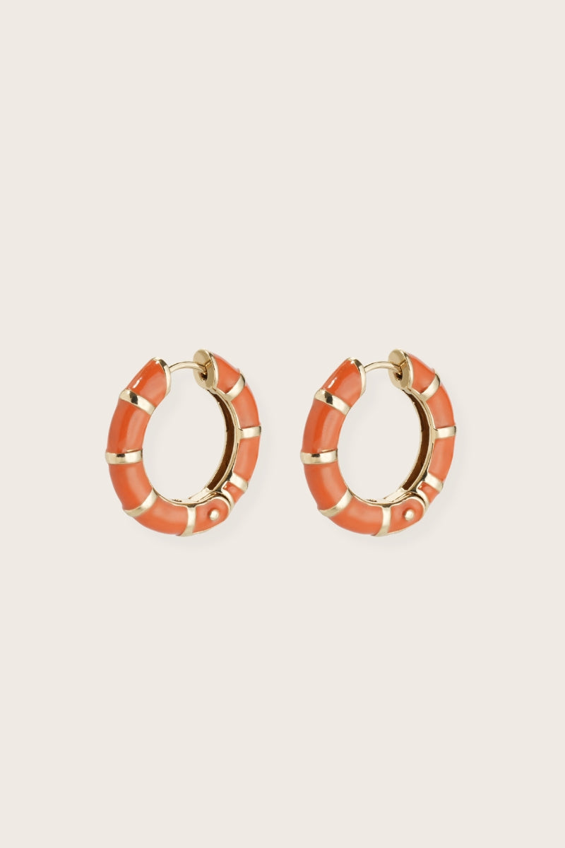 Orange Enamel Gold-Plated Hoop Earrings