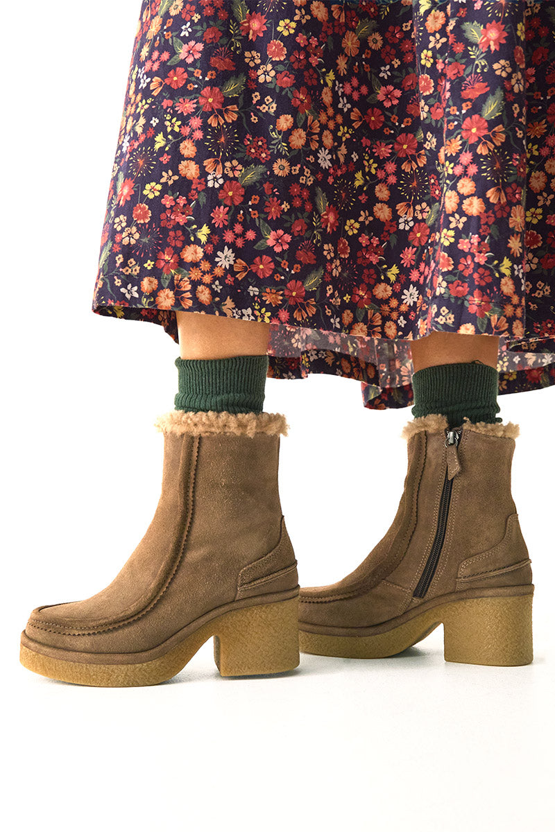 Bambie Cinnamon Suede Shearling Fur Lined Boots