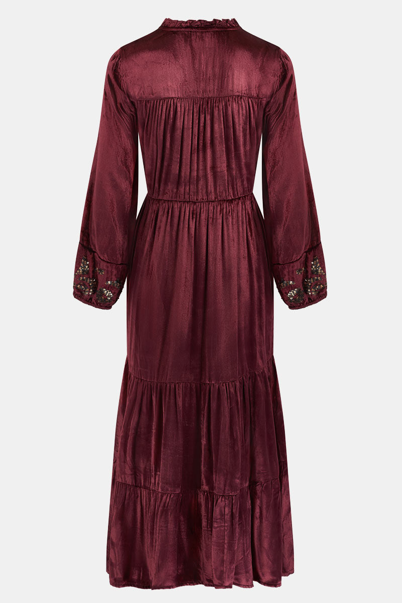 Brogan Velvet Embroidered Berry Dress