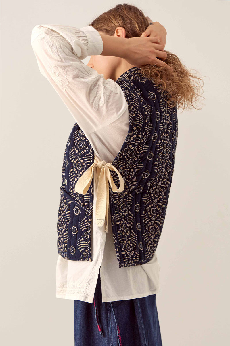 Celine Printed Textured Cotton Gilet