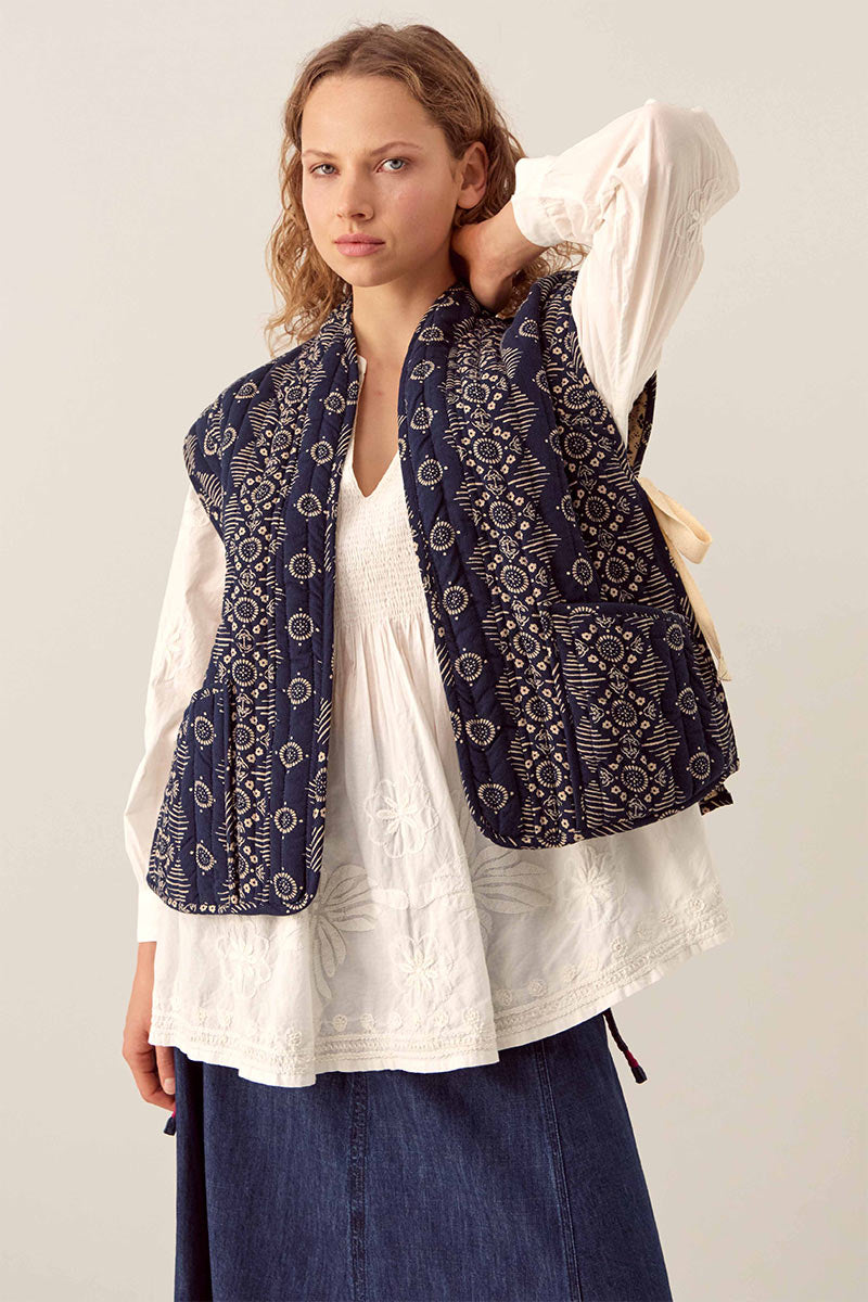 Celine Printed Textured Cotton Gilet