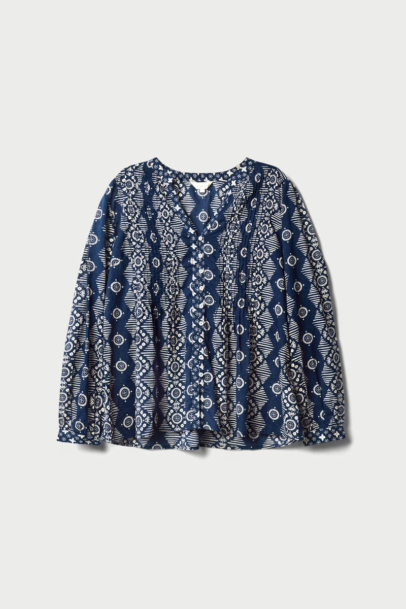 Celine Printed Navy Cotton Top
