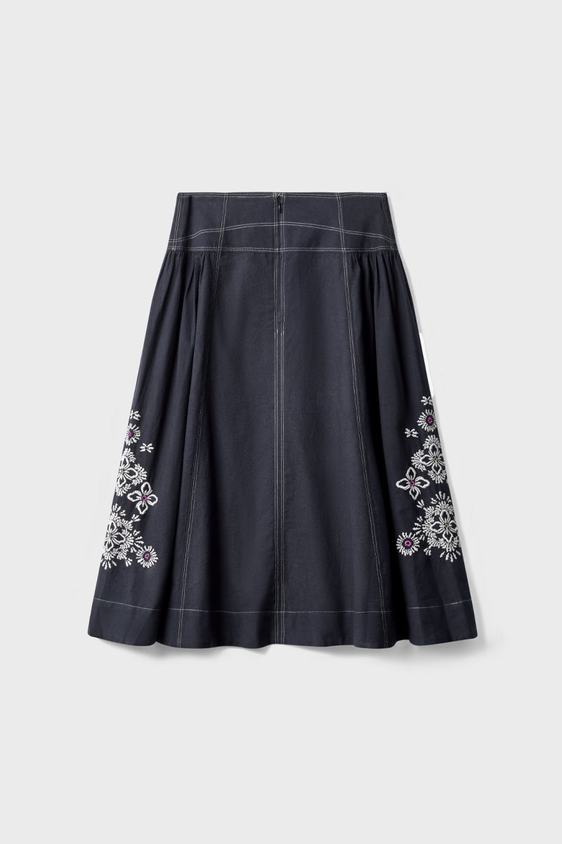 Cora Floral Embroidered Cotton Twill Skirt