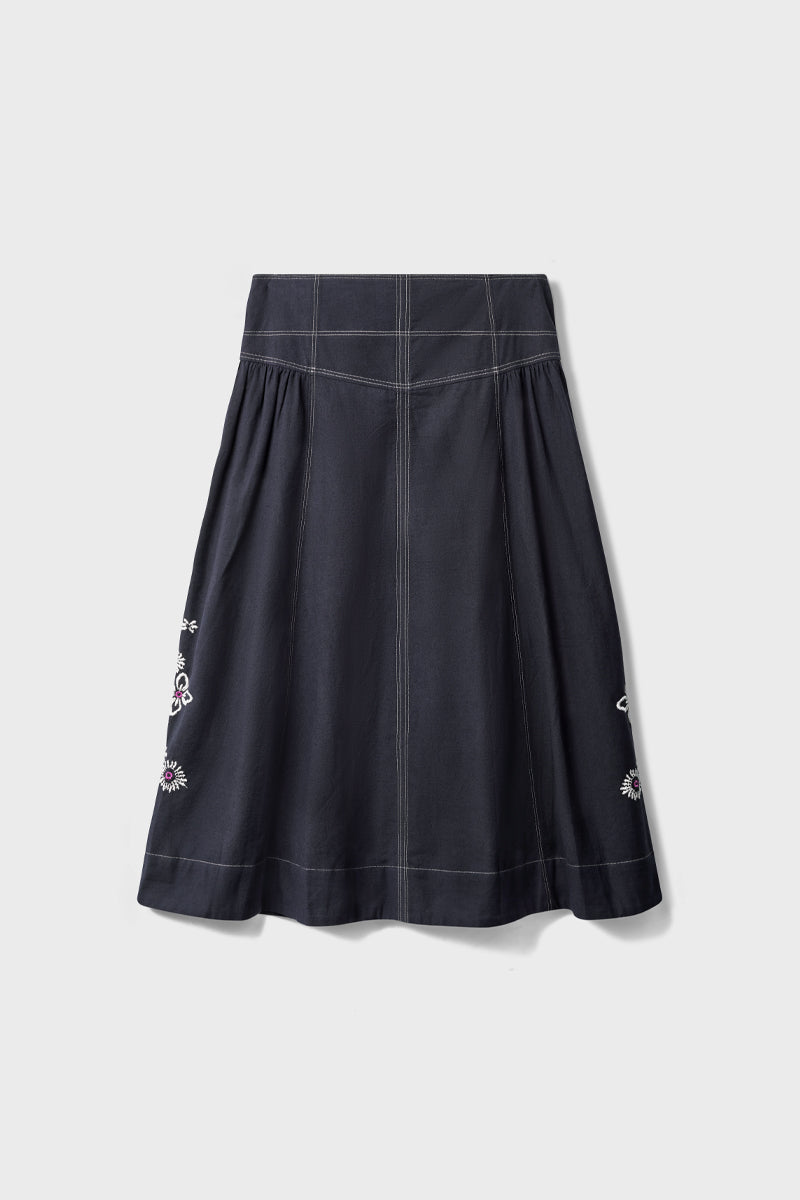 Cora Floral Embroidered Cotton Twill Skirt